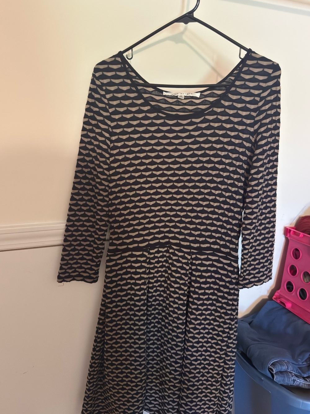 Max Studio Black and Taupe Geometric Knit Dress